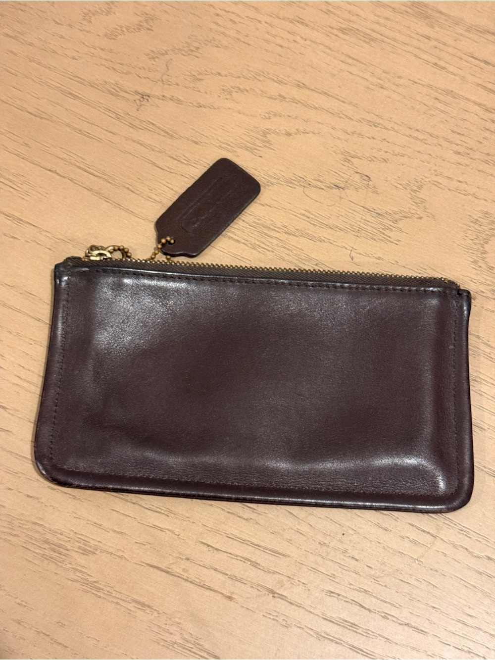 Coach Brown Leather Wristlet Clutch with Gold Hardware